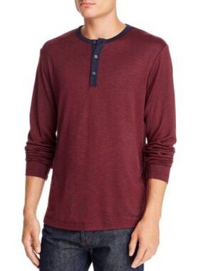 Theory Anemone Henley Long Sleeve Medium Burgundy Navy Contrast
